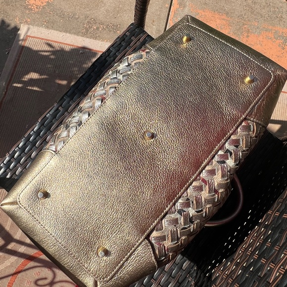 *AUTHENTIC BURBERRY* Gold/Beige Haymarket Check PVC and Leather Thornley Satchel - Picture 7 of 15